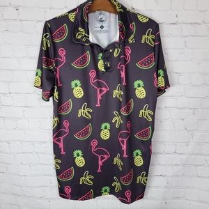 Proud 90. Polo Golf Shirt. Black with Neon Graphics  Men's Sz L